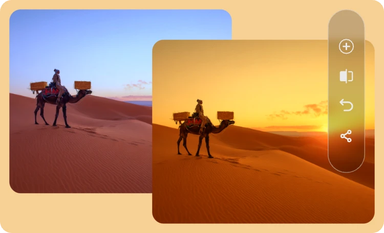 edit and adjust a photo of camels in the desert